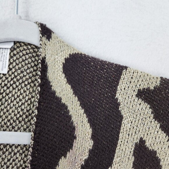 Chicos Sweater Womens One Size Tan Brown Gold Shawl Cardigan Cape Knit Shimmer - Picture 3 of 16